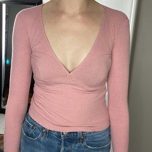 Pink Low V Neck Long sleeve